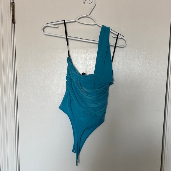 NWT Forever 21-Teal One-Shoulder Bodysuit- size small - Picture 2 of 3